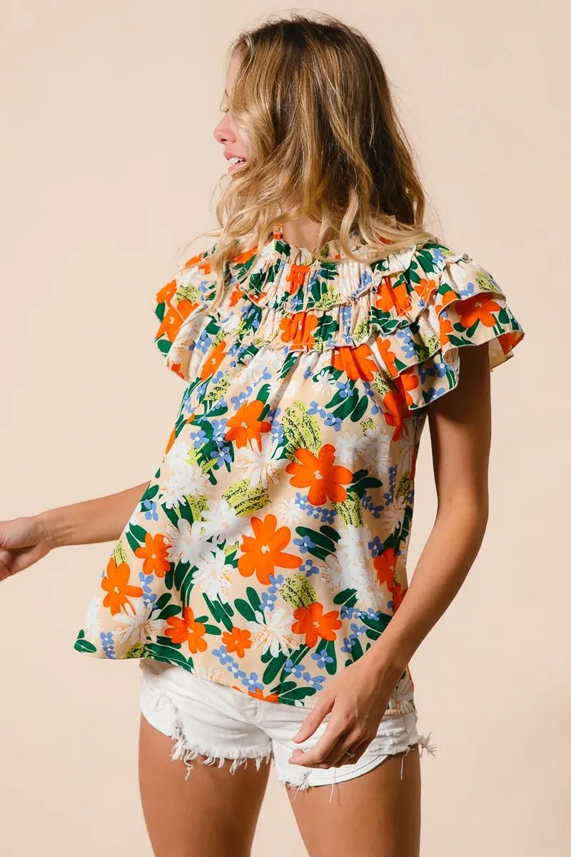 BiBi Multi Color Floral Print Woven Top for Women - Love Salve